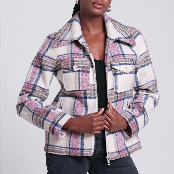 Avec les Filles Anthropologie Women's Plaid Full Zip Jacket Shacket Sz M - Picture 1 of 7